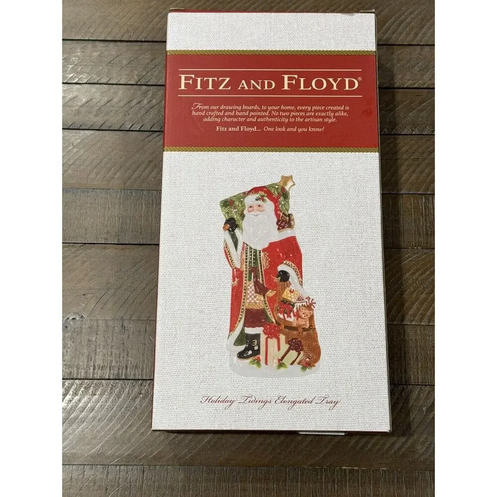 Fitz & Floyd Holiday Tidings Ceramic Santa Elongated Tray Original Box 2017